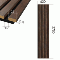 Коска Панель акустическая 2750х600х19мм черный войлок, рейка МДФ дуб барон темный. Войлок акустический и МДФ