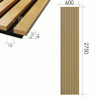 Коска Панель акустическая 2750х600х19мм черный войлок, рейка МДФ дуб медный. Войлок акустический и МДФ