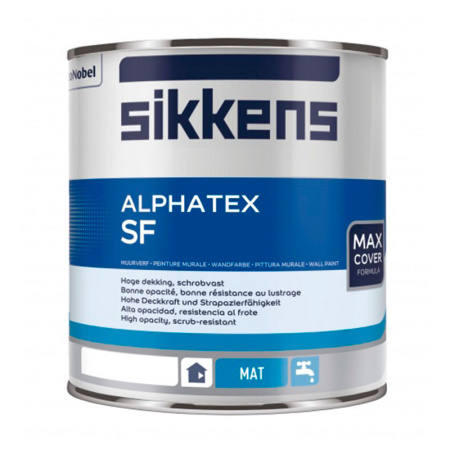 Сиккенс Краска интерьерная тонкослойная Alphatex SF (2% блеска) база W05 1л. Глубоко матовая 1-3%. Акриловая
