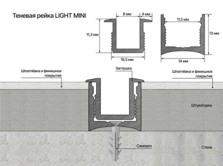 Лаконистик Теневая рейка LIGHT MINI (14х13х3000мм) черная анодированная с монтажной вставкой